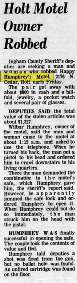 Humphreys Motel (Humphrey Motel, Happys Inn Motel) - Sep 1972 Robbery